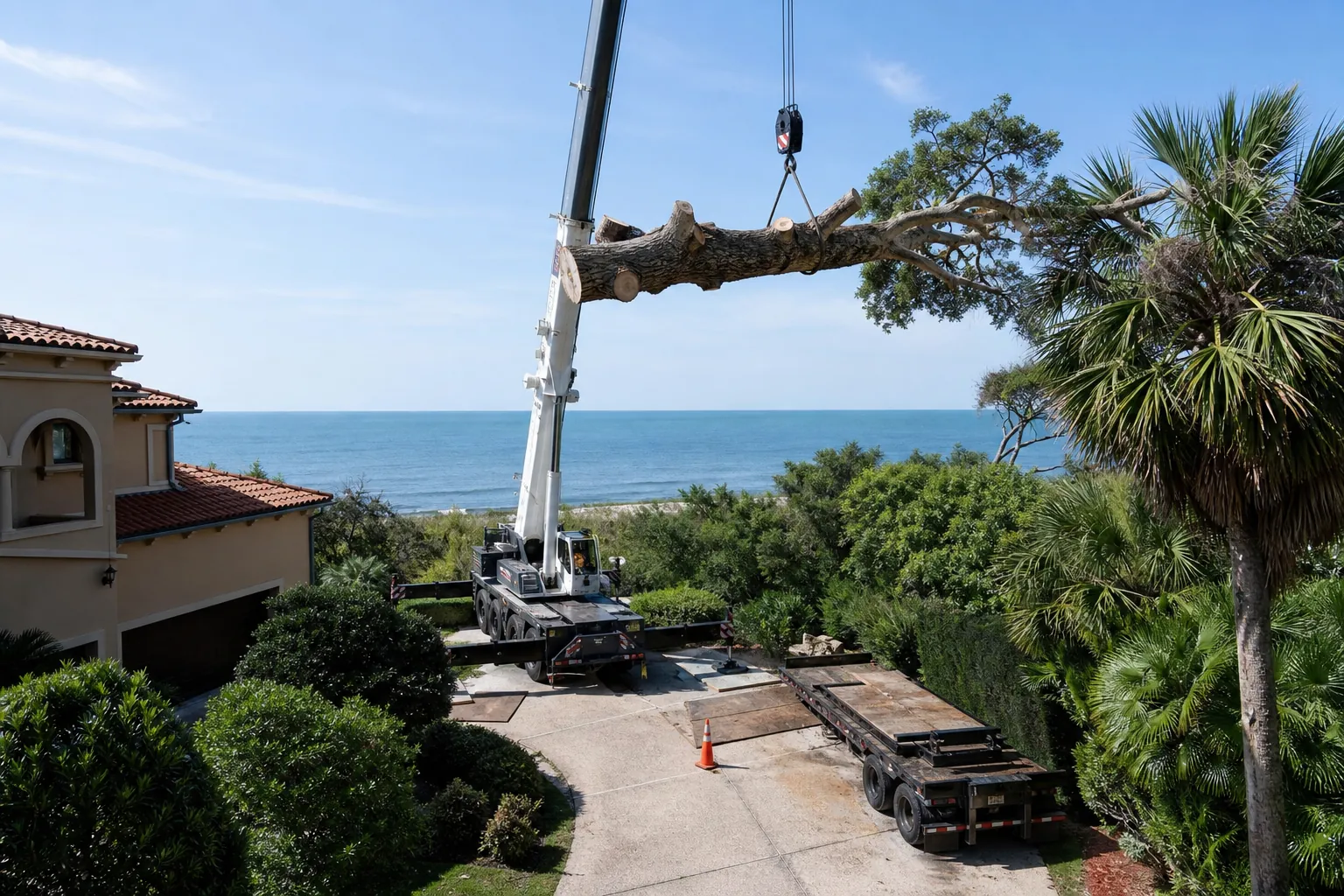 What Access Details Matter for Commercial Crane Tree Removal in Flagler County? in Florida Editorial illustration of What Access Details Matter for Commercial Crane Tree Removal in Flagler County? in Florida