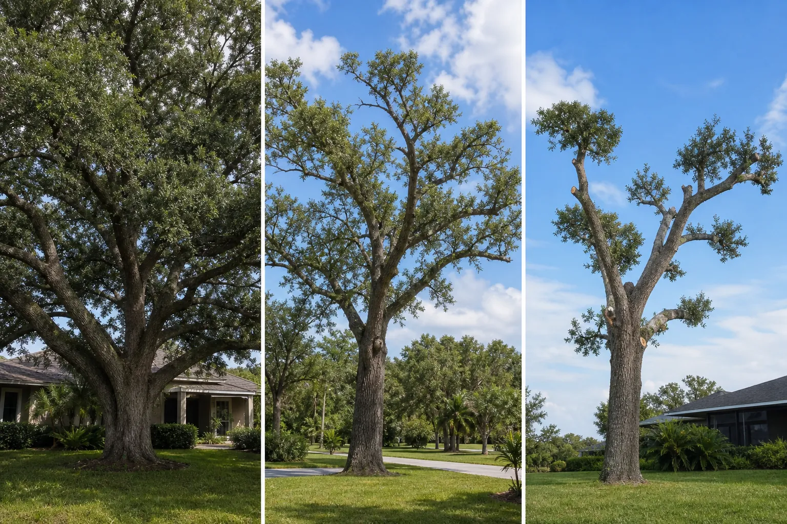 Why Crown Reduction Frequency Varies by Tree in Florida Editorial illustration of Why Crown Reduction Frequency Varies by Tree in Florida