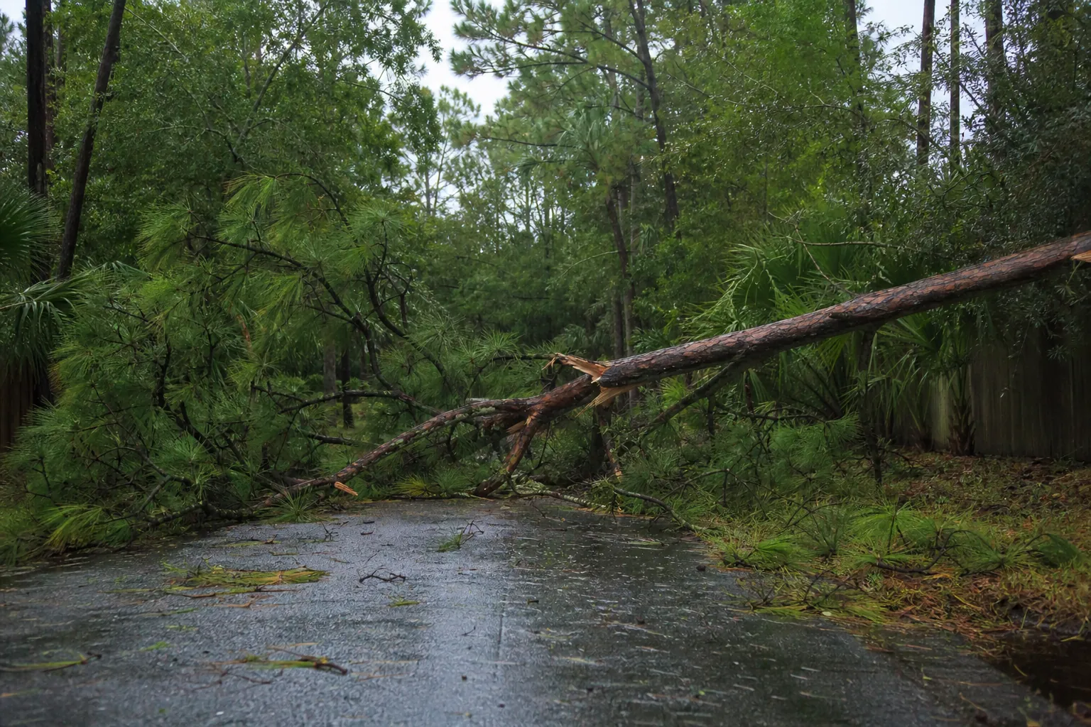 Who Should You Call When a Storm-Fallen Tree Blocks a Private Road in Port Orange? in Florida Editorial illustration of Who Should You Call When a Storm-Fallen Tree Blocks a Private Road in Port Orange? in Florida