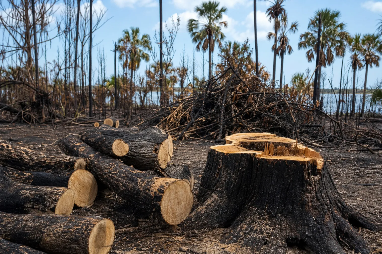 How to handle tree removal after fire damage in Florida Editorial illustration of How to handle tree removal after fire damage in Florida