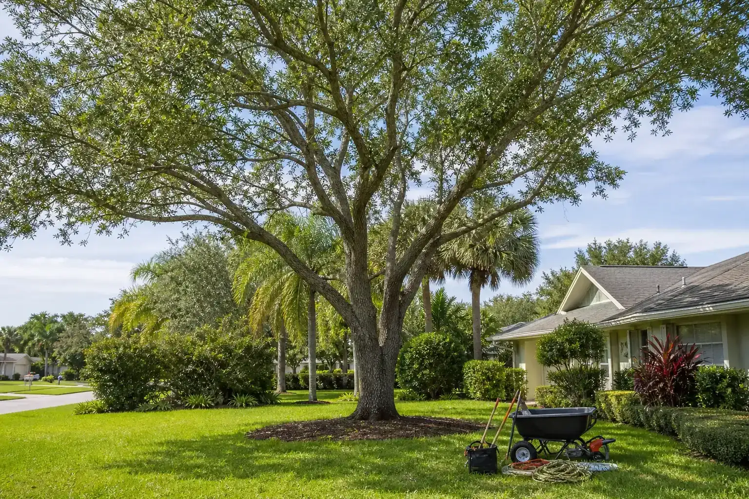 Mature Florida tree in a residential yard for best tree maintenance for homes in daytona beach, fl