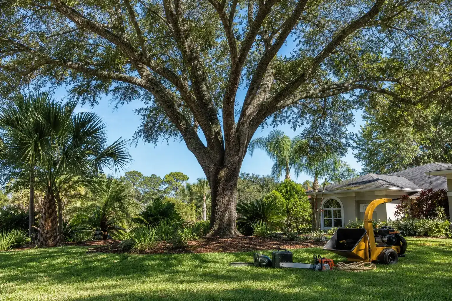 Mature Florida tree in a residential yard for best tree removal solutions in daytona beach, fl Mature Florida tree in a residential yard for best tree removal solutions in daytona beach, fl
