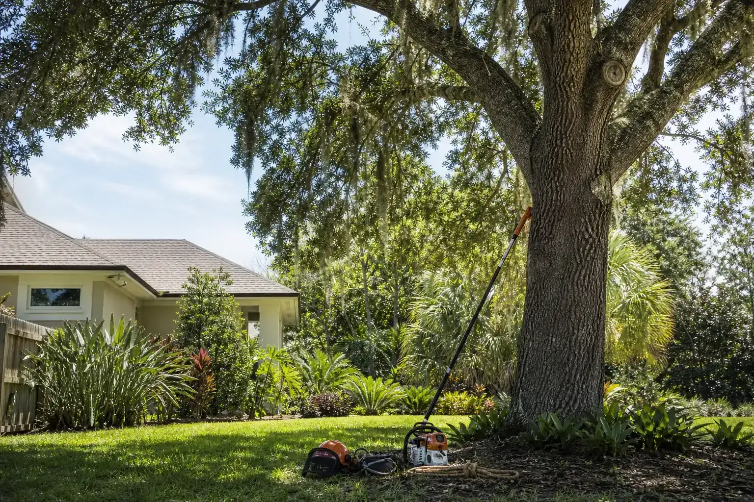 Mature Florida tree in a residential yard during a discussion of common tree issues in daytona beach, florida