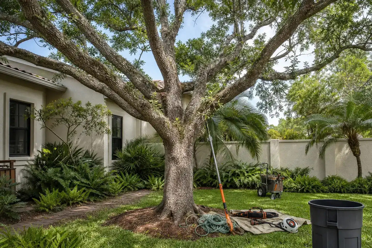 Mature Florida tree in a residential yard illustrating what canopy thinning actually involves Mature Florida tree in a residential yard illustrating what canopy thinning actually involves
