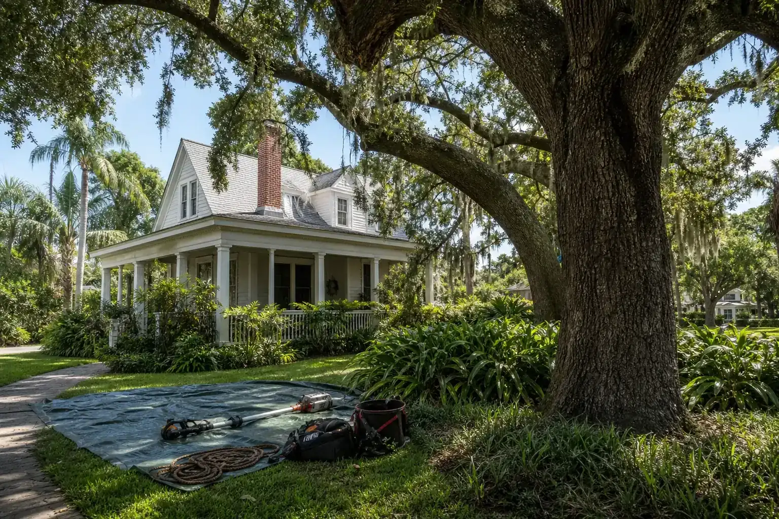 Mature Florida tree in a residential yard illustrating preserving the charm of new smyrna beach’s historic properties Mature Florida tree in a residential yard illustrating preserving the charm of new smyrna beach’s historic properties