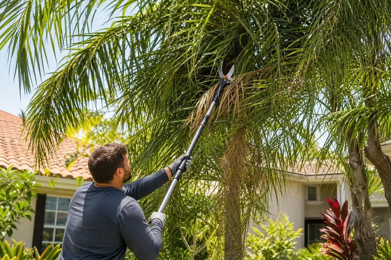 Palm trees in a Central Florida yard illustrating understanding canopy thinning and its benefits Palm trees in a Central Florida yard illustrating understanding canopy thinning and its benefits