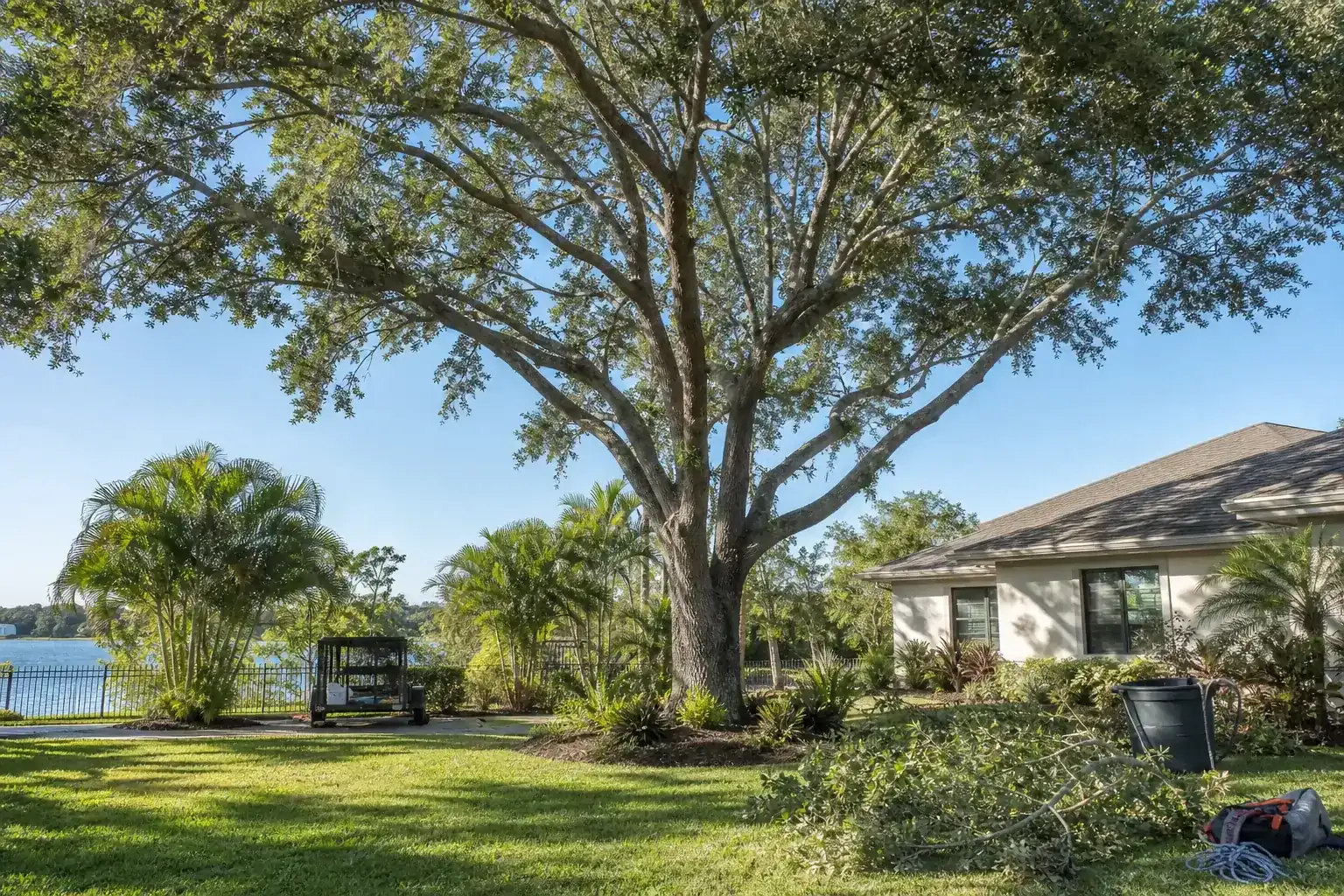 Mature Florida tree in a residential yard for canopy thinning for sun exposure in ormond beach