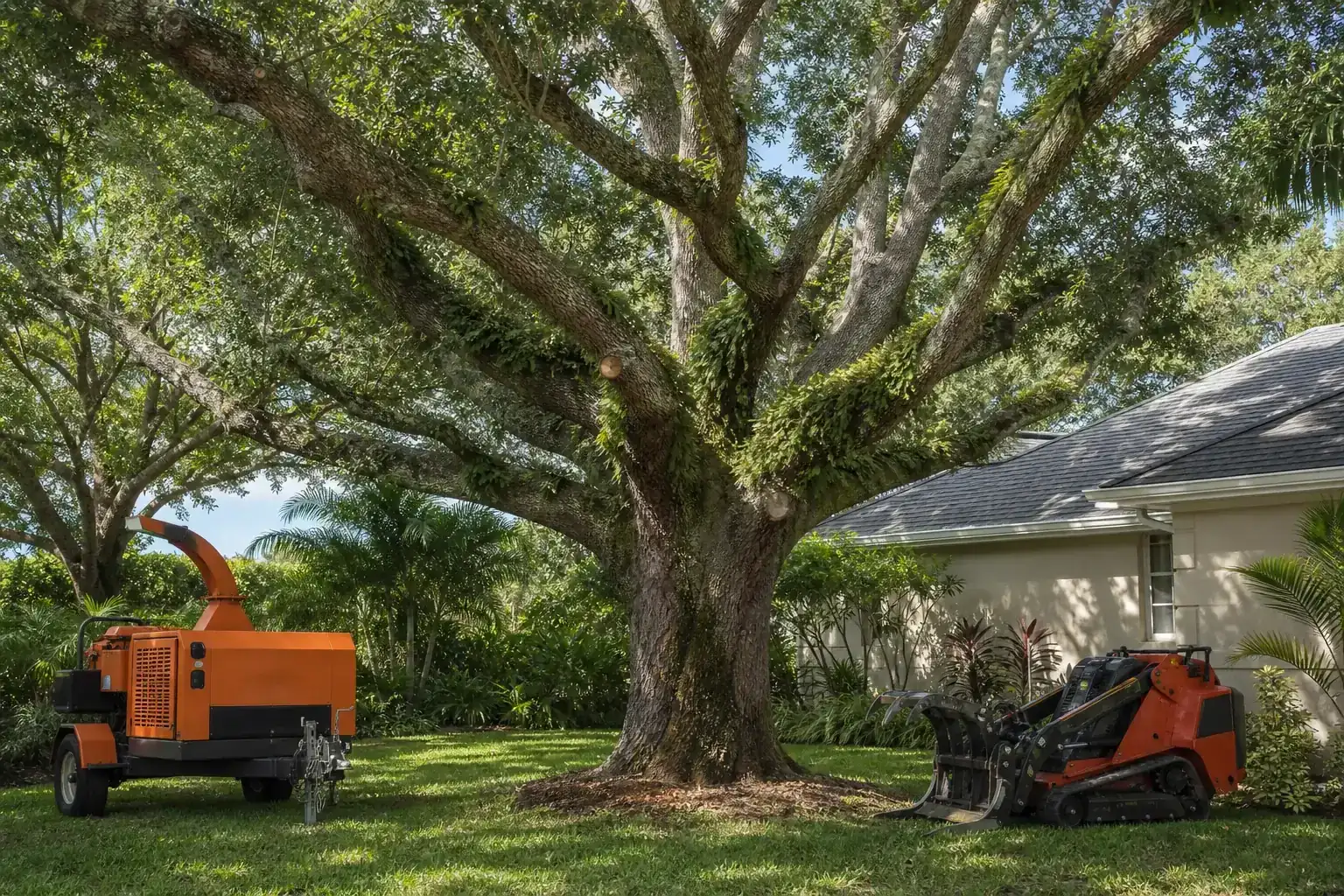 Mature Florida tree in a residential yard illustrating understanding crane tree removal for commercial properties Mature Florida tree in a residential yard illustrating understanding crane tree removal for commercial properties