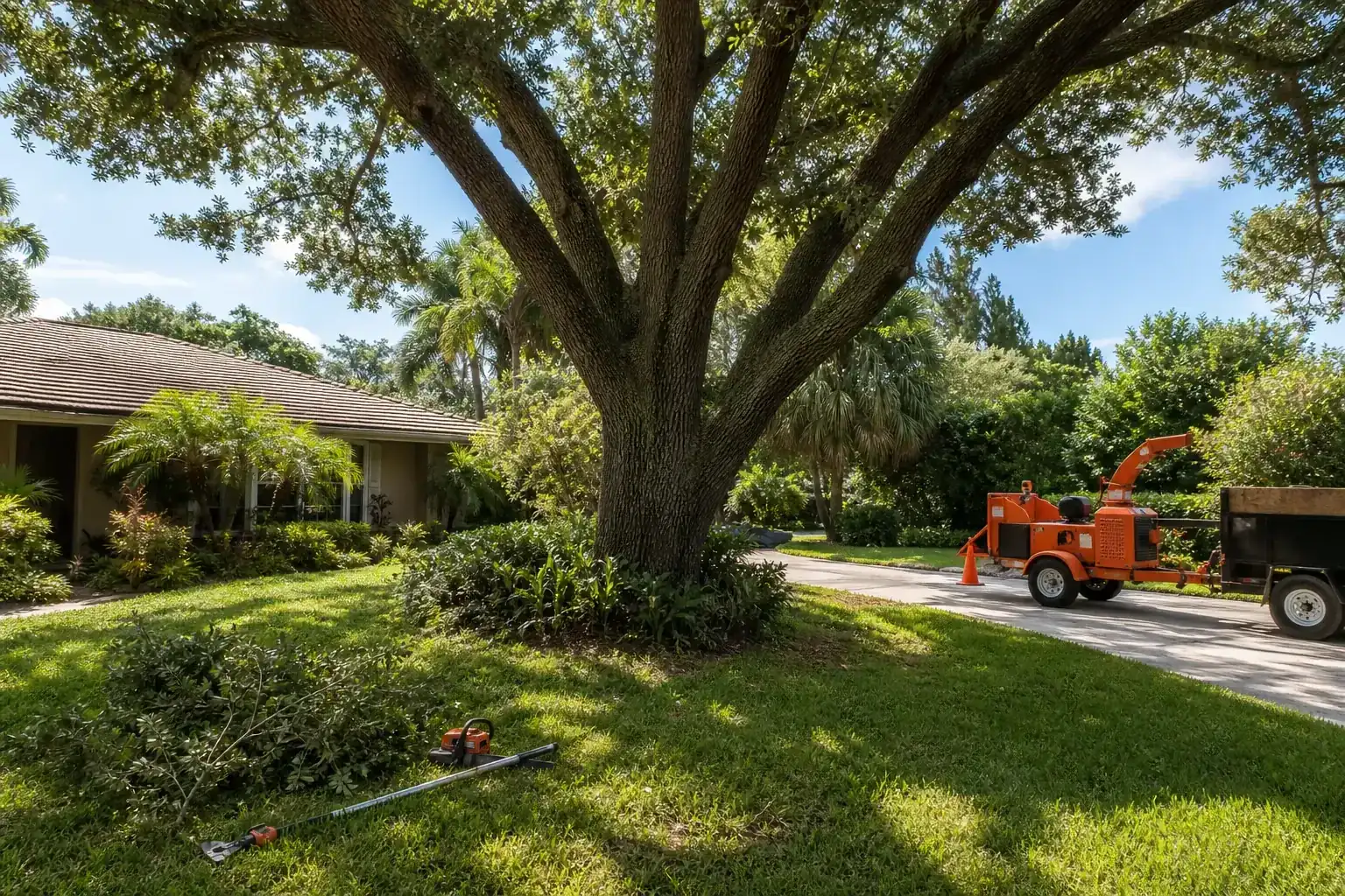 Mature Florida tree in a residential yard during a discussion of key risks of delaying emergency residential tree removal in daytona beach, fl