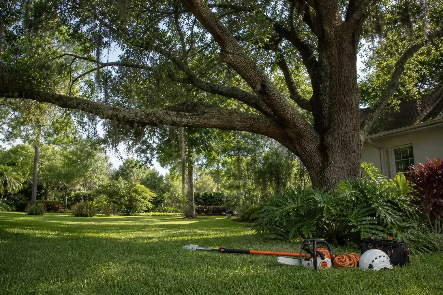 Mature Florida tree in a residential yard for what to do when a tree falls on your daytona beach home