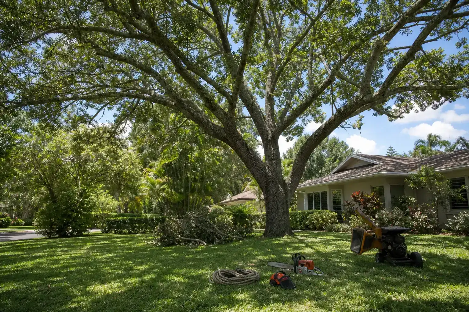 Mature Florida tree in a residential yard for emergency tree removal daytona beach fl – fast help