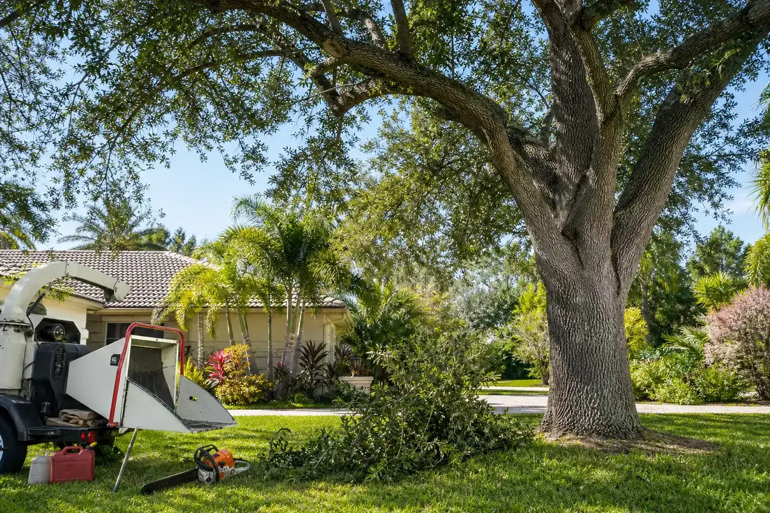 Mature Florida tree in a residential yard illustrating understanding emergency tree removal services
