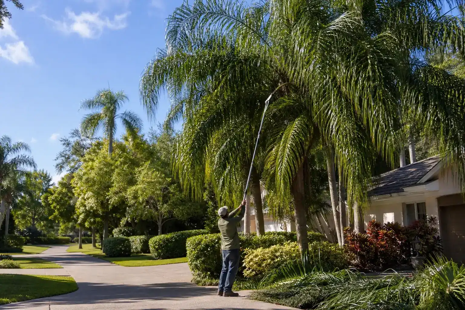 Palm trees in a Central Florida yard for emergency tree removal for blocked driveways in palm coast Palm trees in a Central Florida yard for emergency tree removal for blocked driveways in palm coast