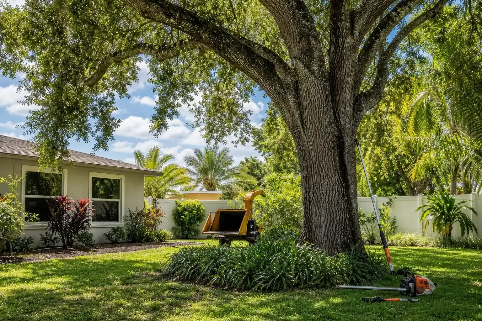 Mature Florida tree in a residential yard during a discussion of key reasons for tree removal in south daytona Mature Florida tree in a residential yard during a discussion of key reasons for tree removal in south daytona
