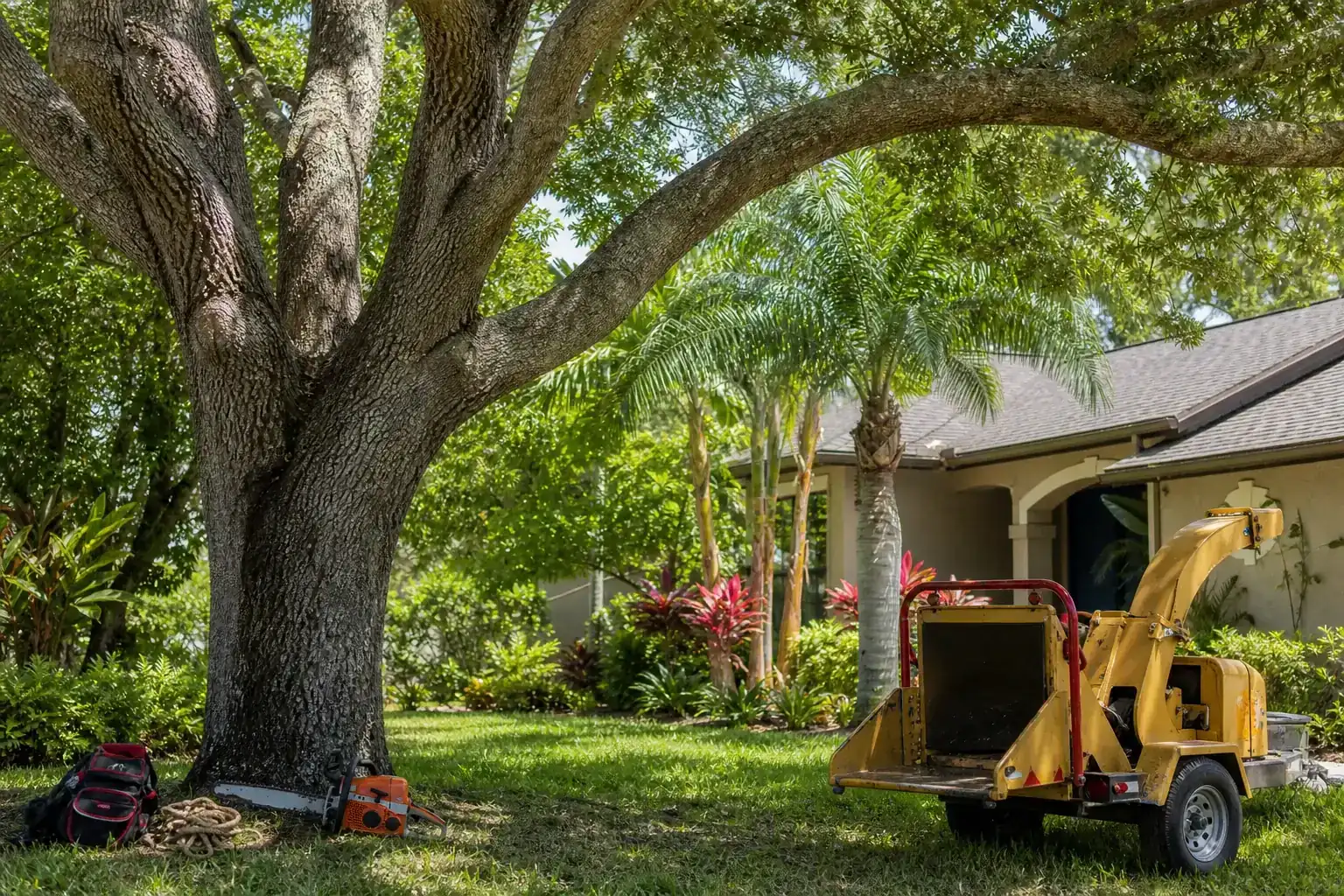 Mature Florida tree in a residential yard illustrating understanding emergency tree services