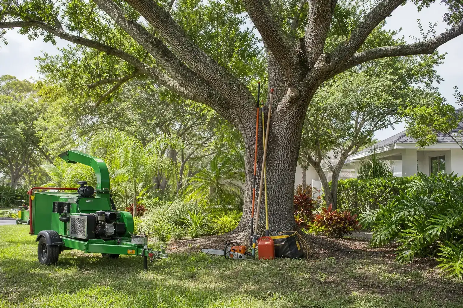Mature Florida tree in a residential yard illustrating importance of emergency tree services in central fl Mature Florida tree in a residential yard illustrating importance of emergency tree services in central fl