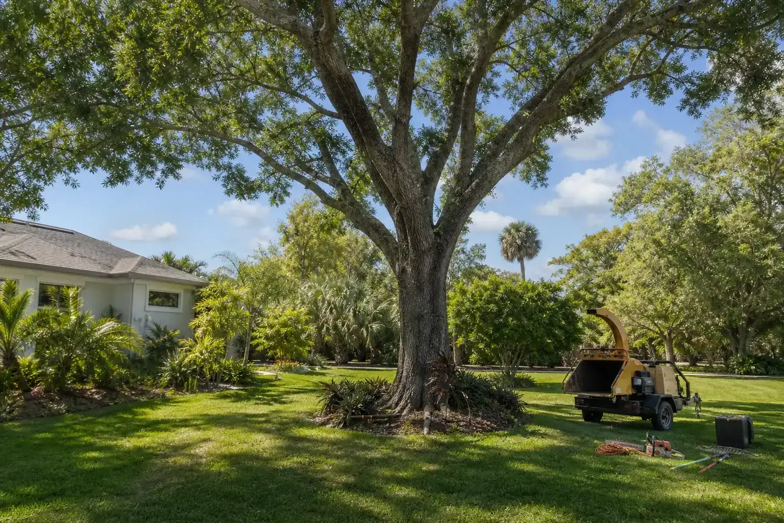 Mature Florida tree in a residential yard for hazardous tree removal in central fl Mature Florida tree in a residential yard for hazardous tree removal in central fl