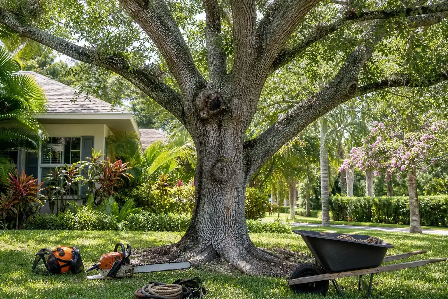 Mature Florida tree in a residential yard illustrating understanding the risks of hazardous trees Mature Florida tree in a residential yard illustrating understanding the risks of hazardous trees