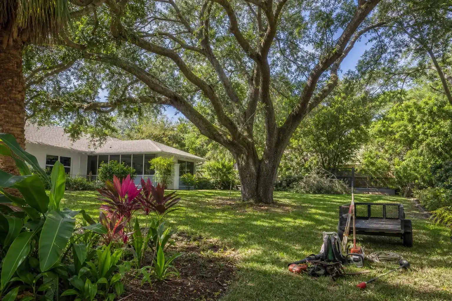 Mature Florida tree in a residential yard during a discussion of assessing the need for hazardous tree removal in daytona beach, fl