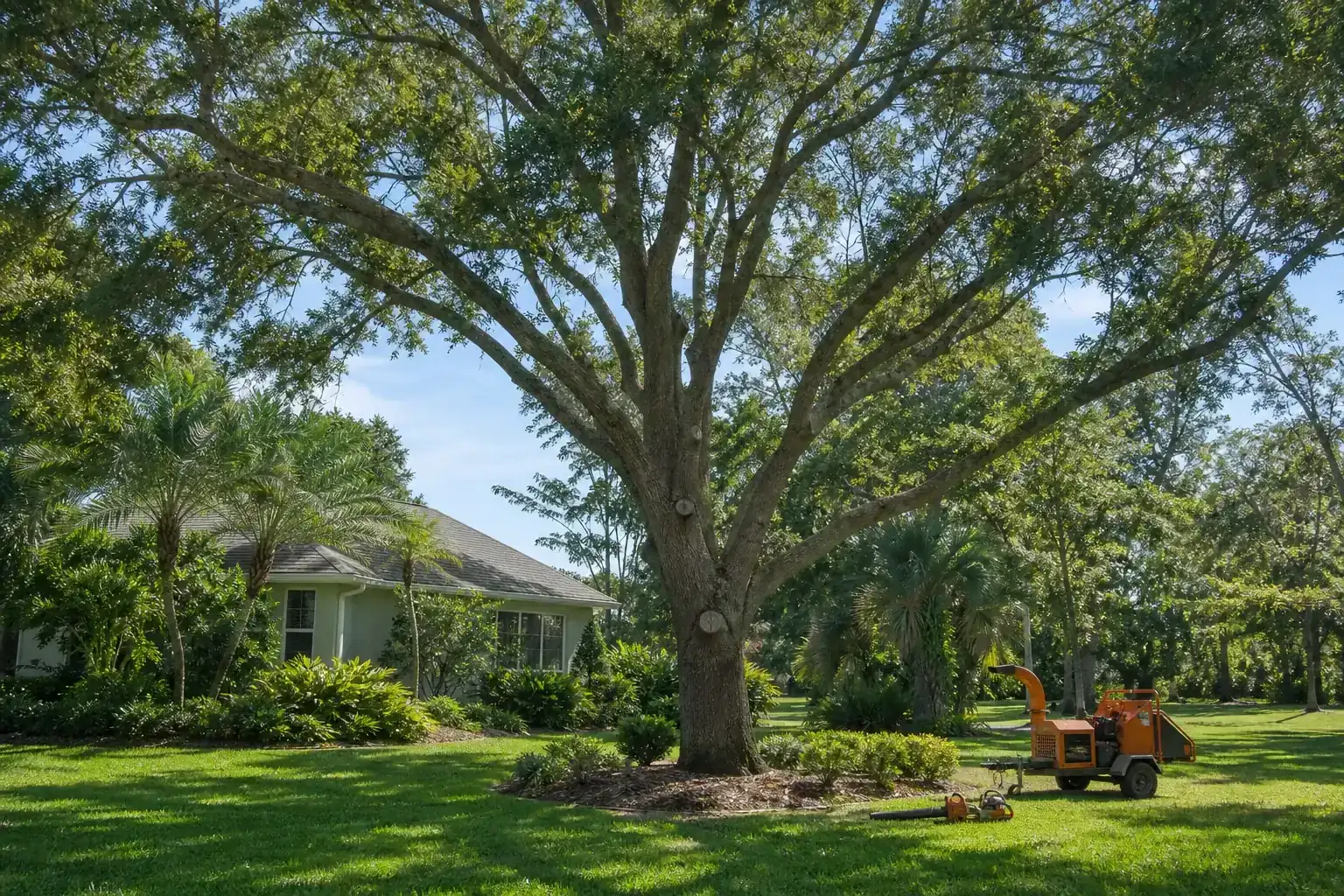 Mature Florida tree in a residential yard for hazardous tree removal in daytona beach, fl