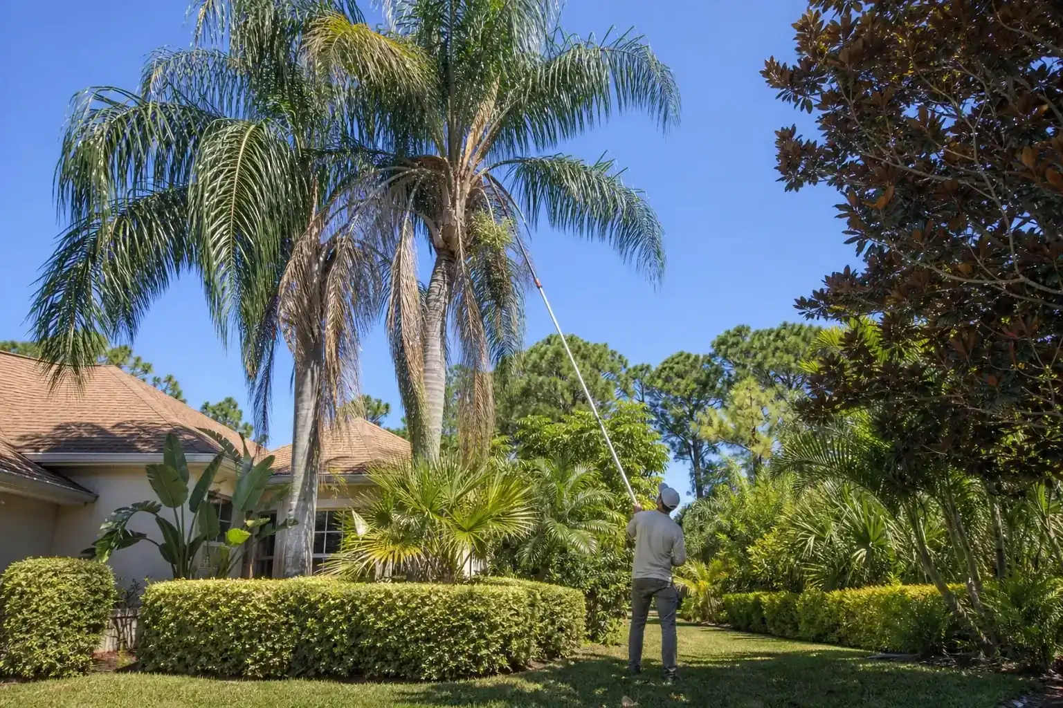 Palm trees in a Central Florida yard during a discussion of key elements of an effective hoa tree service plan