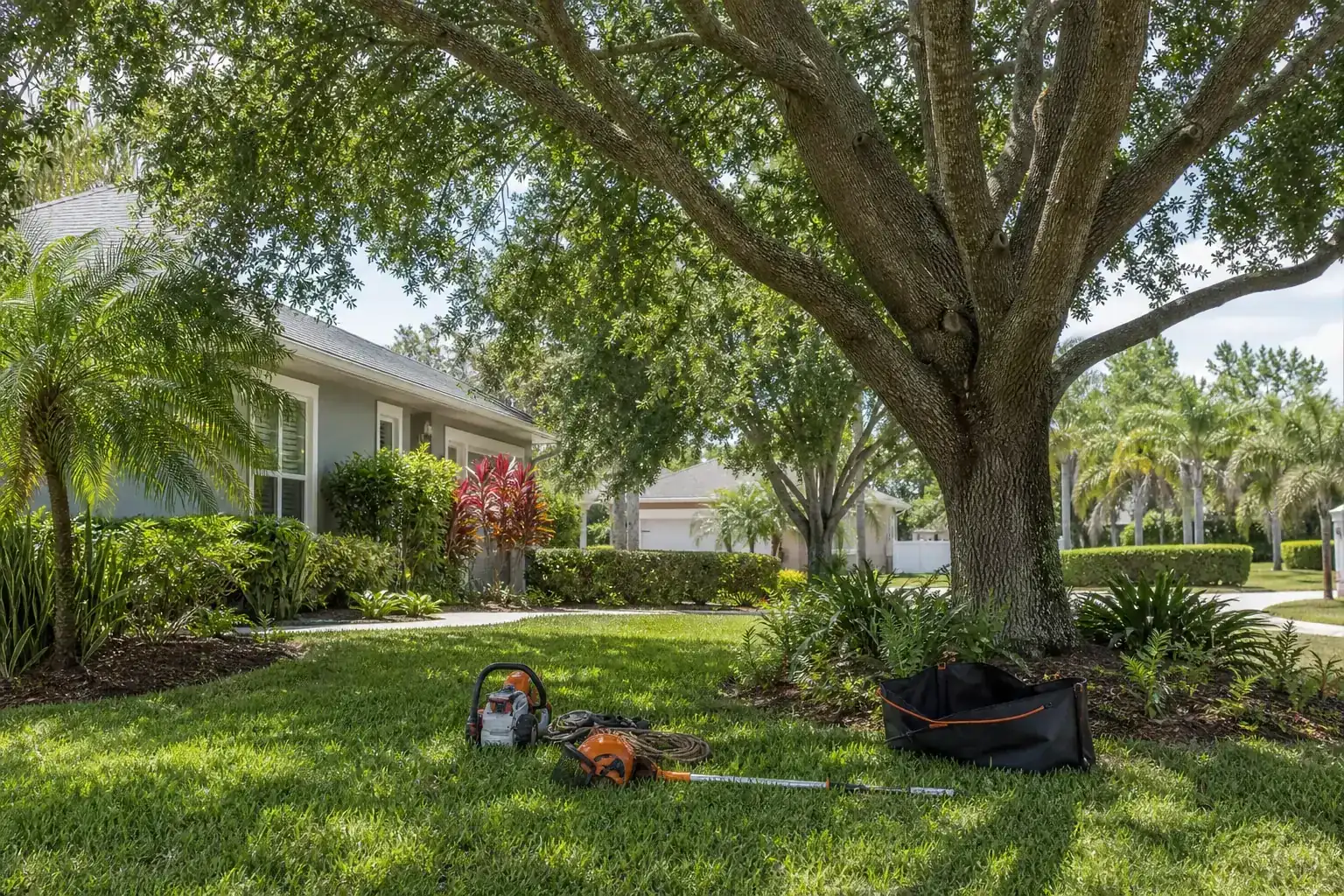 Mature Florida tree in a residential yard illustrating why tree service planning matters for hoas in volusia county