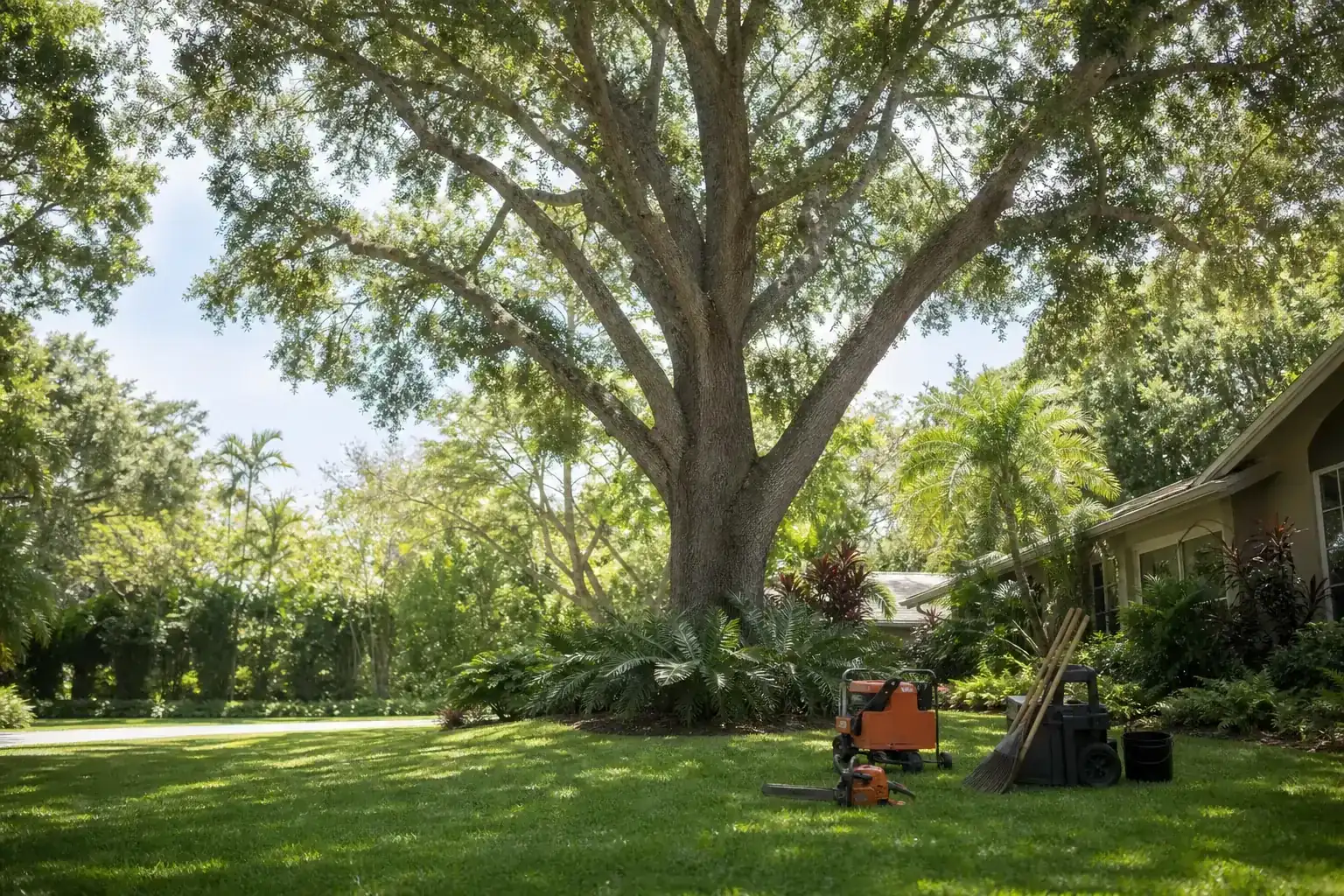 Mature Florida tree in a residential yard for what to know about land clearing before a site survey
