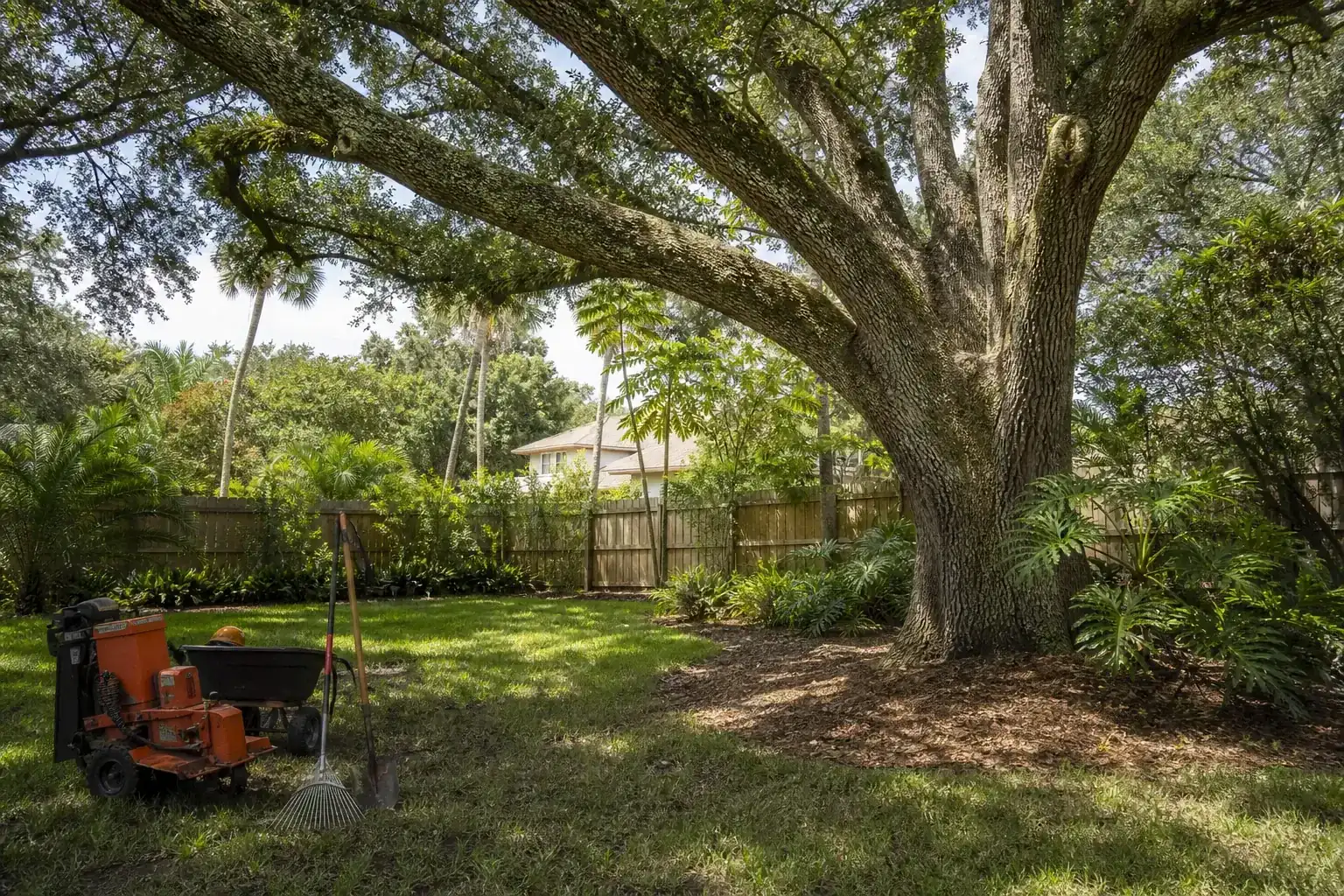 Mature Florida tree in a residential yard during a discussion of what to confirm before clearing begins