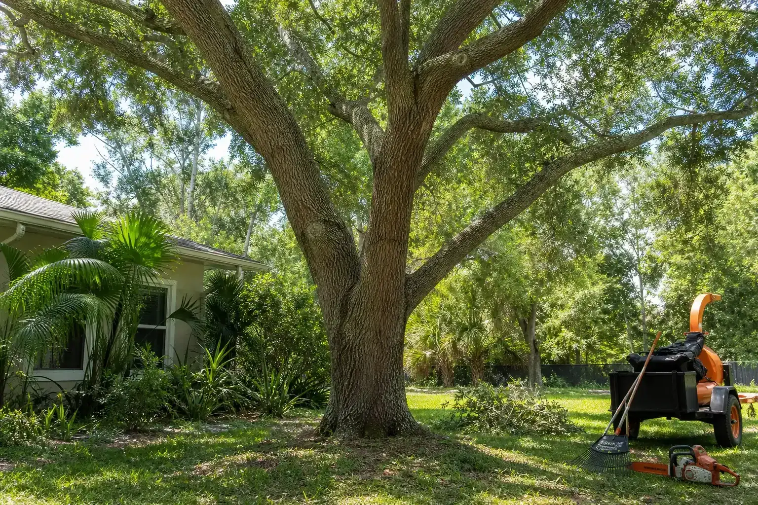 Mature Florida tree in a residential yard illustrating why a survey may require vegetation access