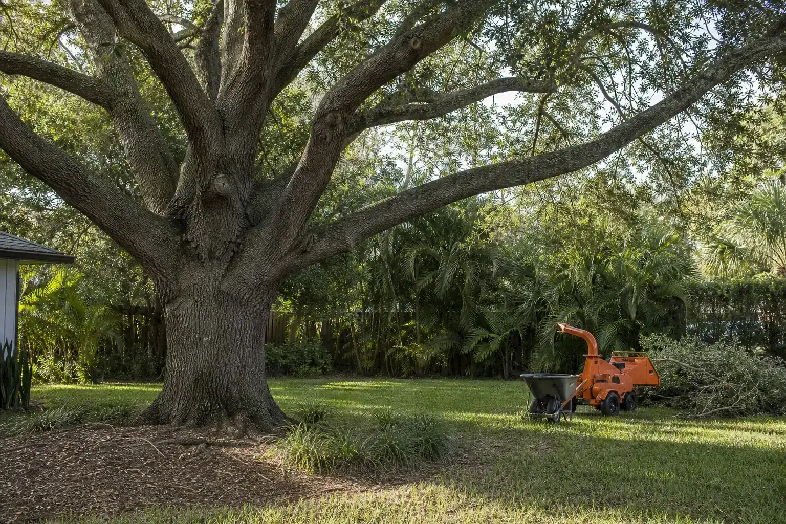 Mature Florida tree in a residential yard illustrating evaluate the garage site before clearing