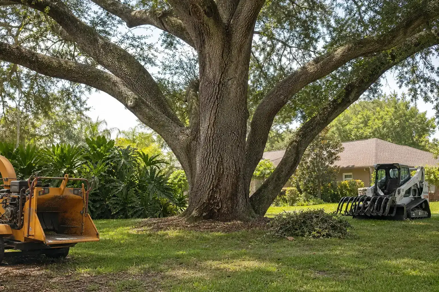 Mature Florida tree in a residential yard illustrating understanding land clearing basics in central fl