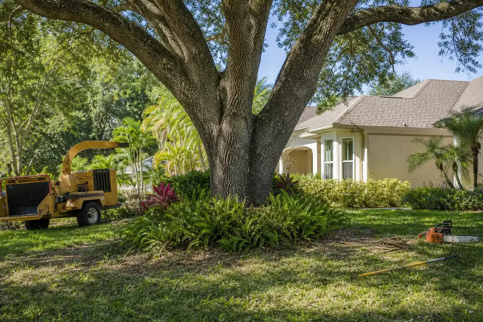 Mature Florida tree in a residential yard illustrating comprehensive land clearing services in central florida