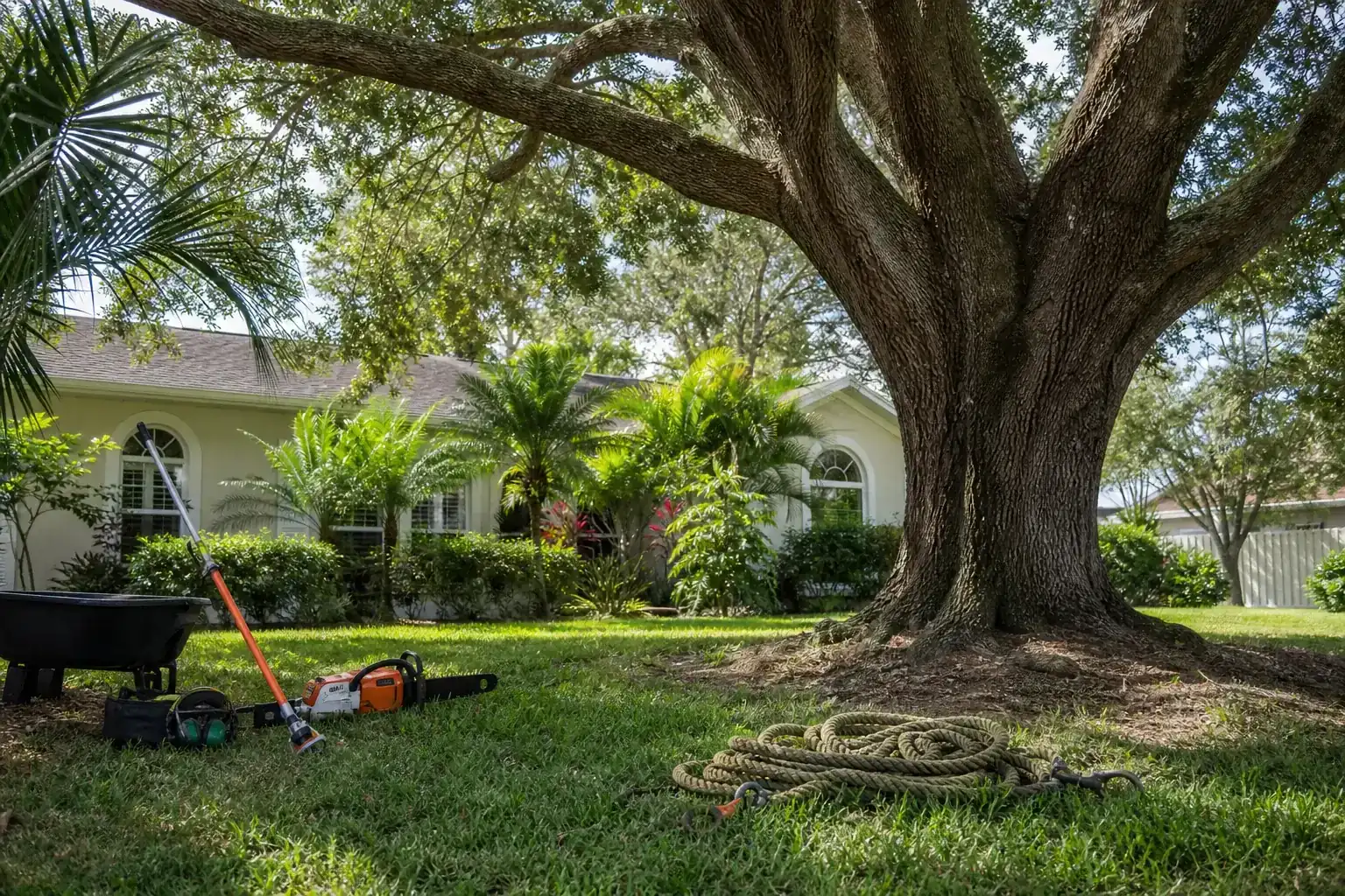 Mature Florida tree in a residential yard illustrating overview of tree services in daytona beach
