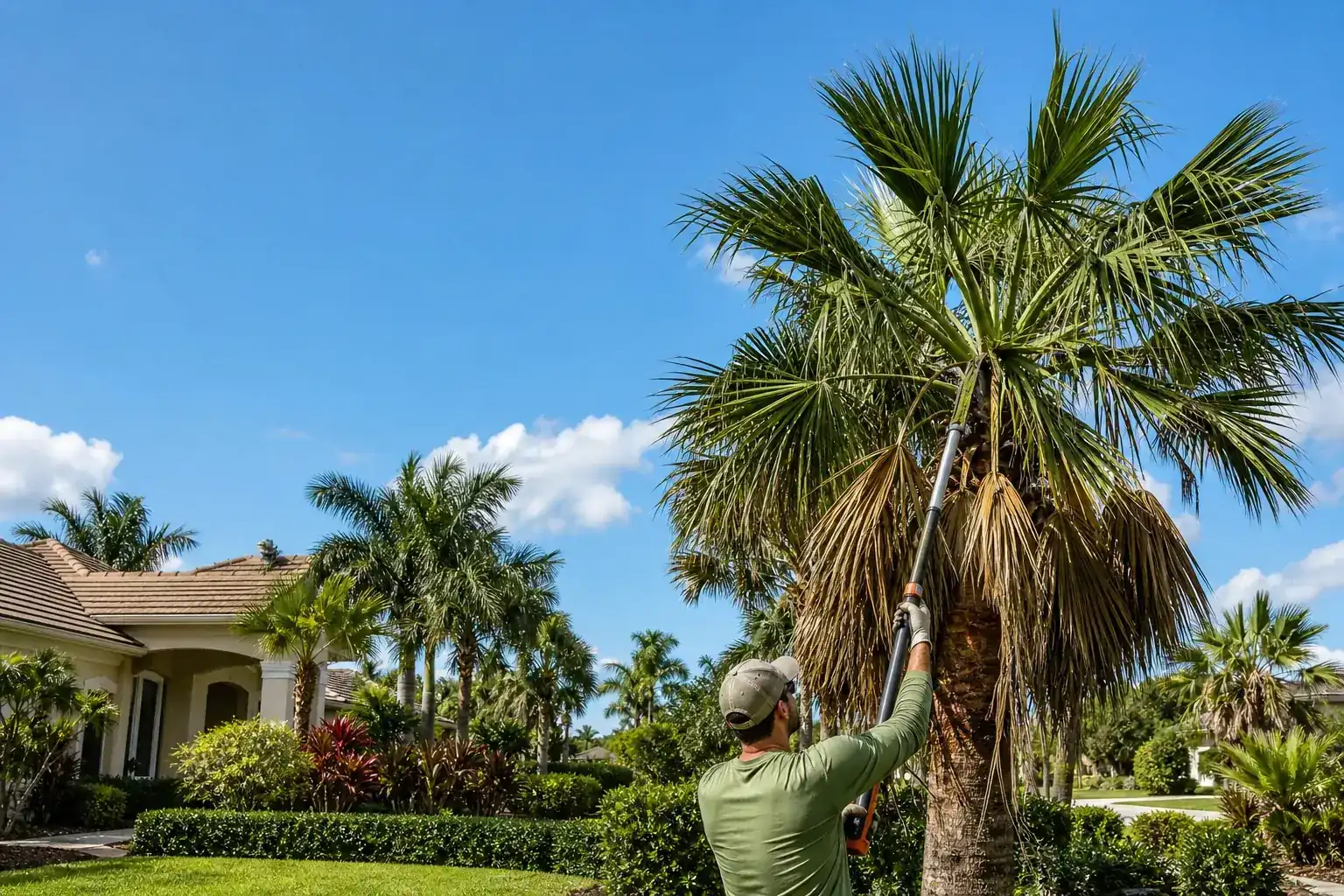 Palm trees in a Central Florida yard for palm trimming in orange city fl for homeowners