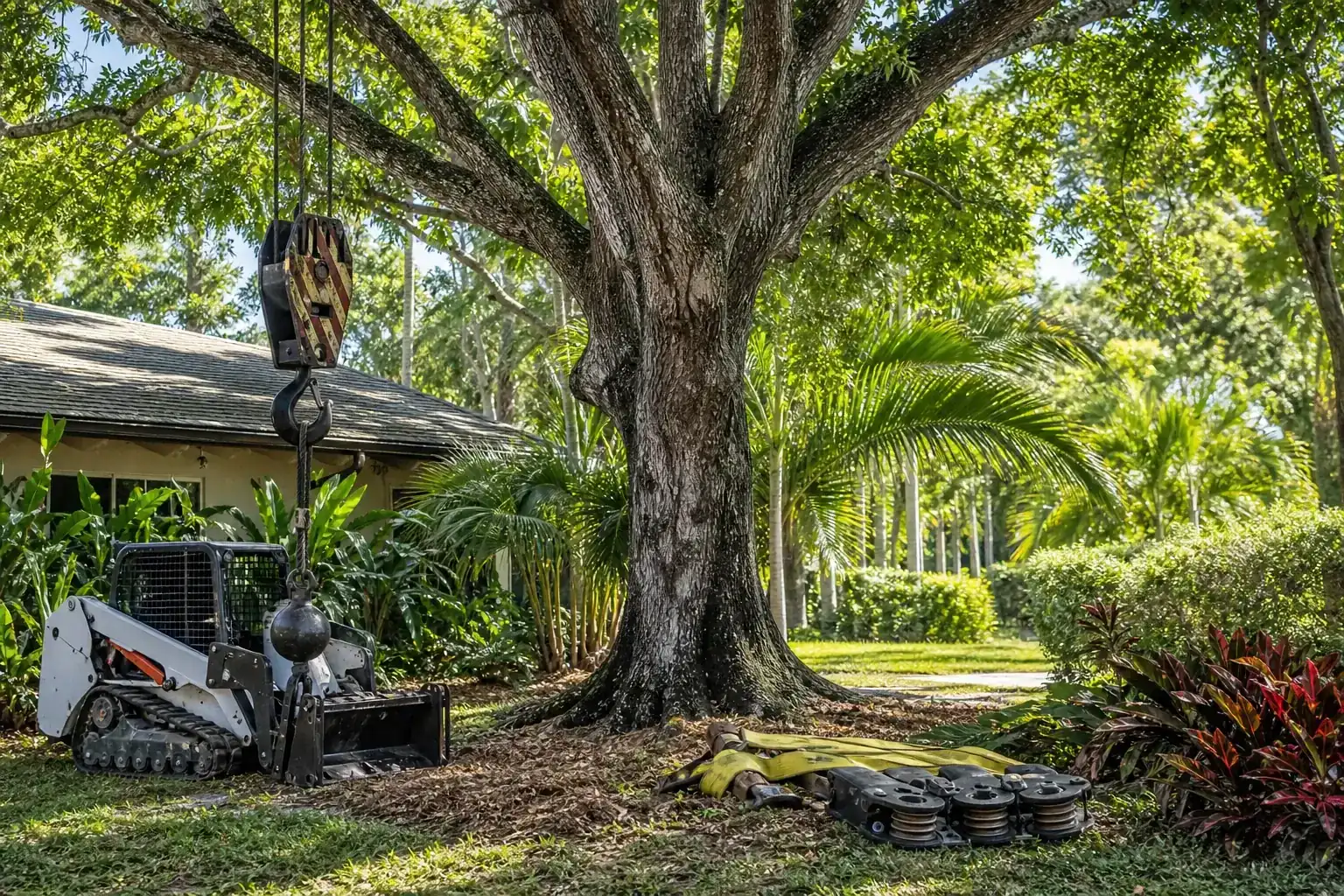 Mature Florida tree in a residential yard illustrating understanding crane tree removal services in central fl Mature Florida tree in a residential yard illustrating understanding crane tree removal services in central fl