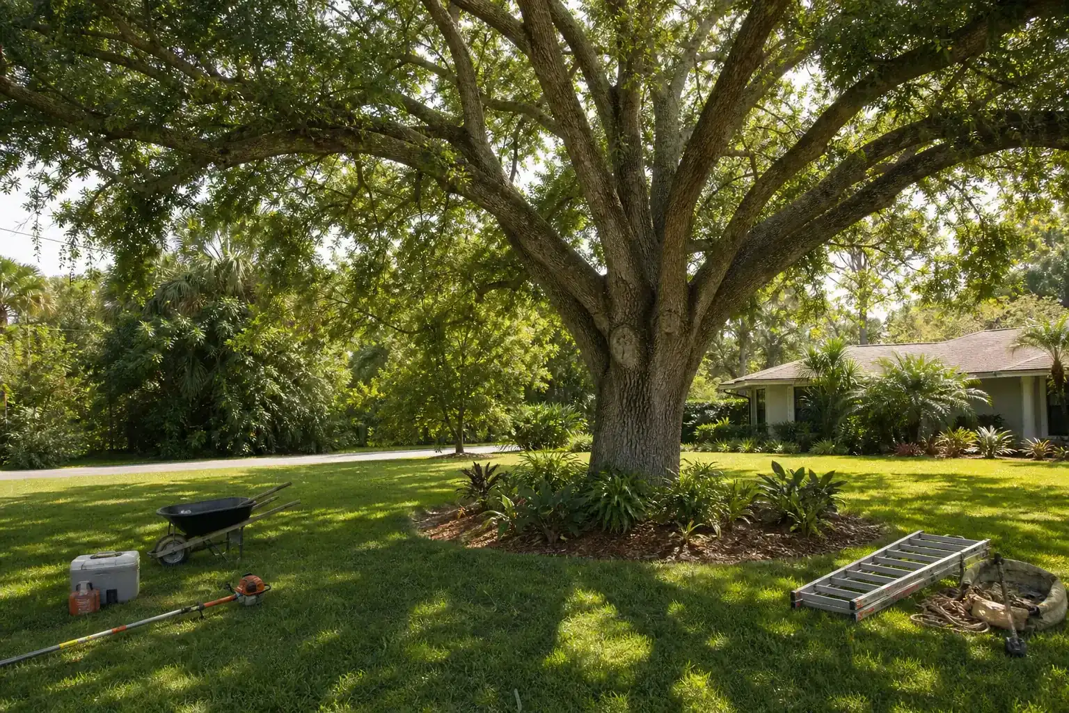 Mature Florida tree in a residential yard for professional tree maintenance in volusia county fl