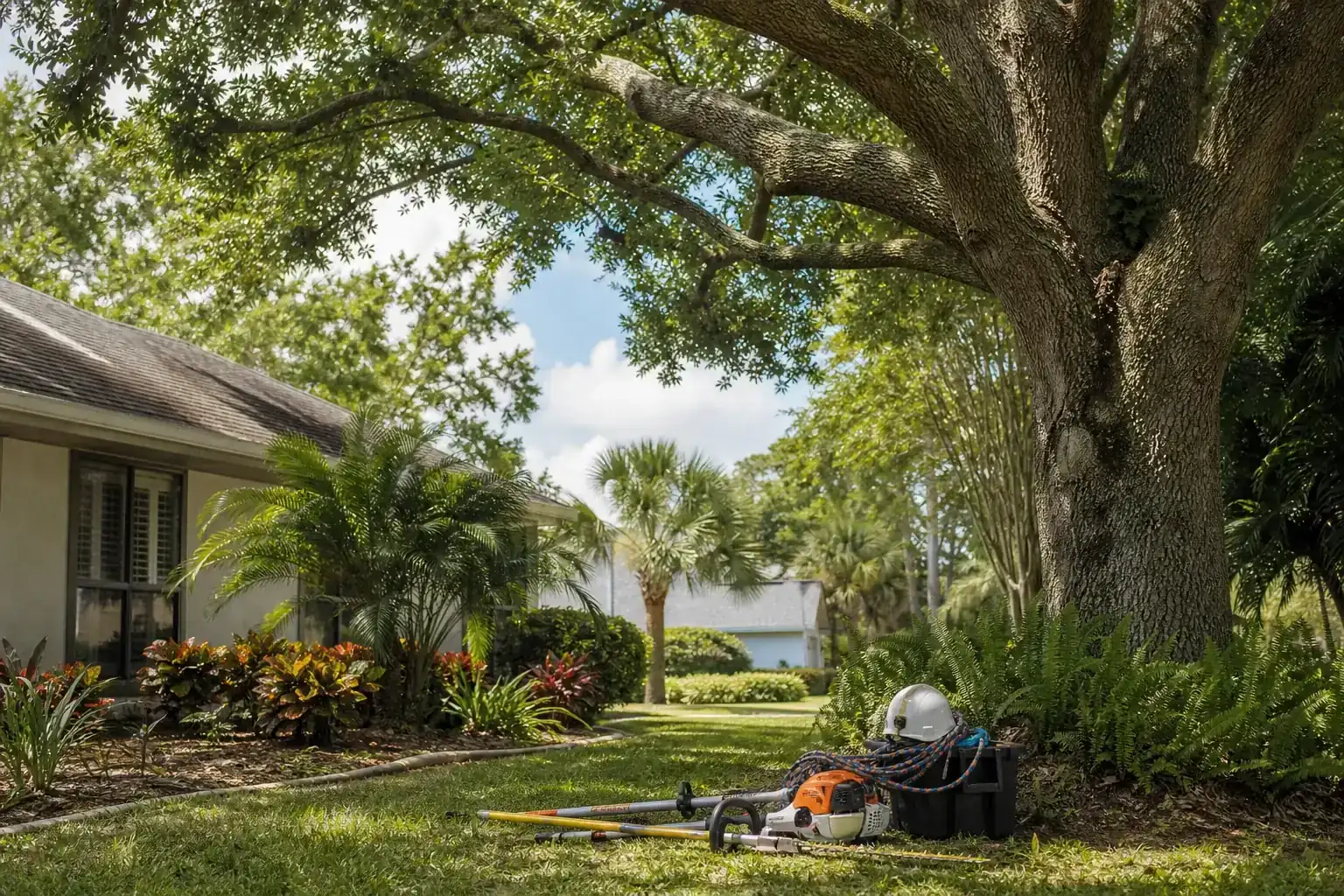 Mature Florida tree in a residential yard illustrating understanding tree care needs in volusia county, fl