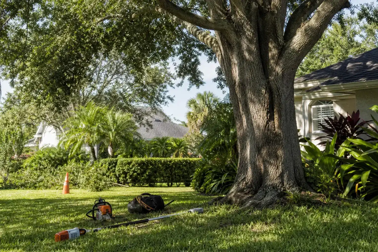 Mature Florida tree in a residential yard illustrating what needs to be included in a tree service contract? Mature Florida tree in a residential yard illustrating what needs to be included in a tree service contract?