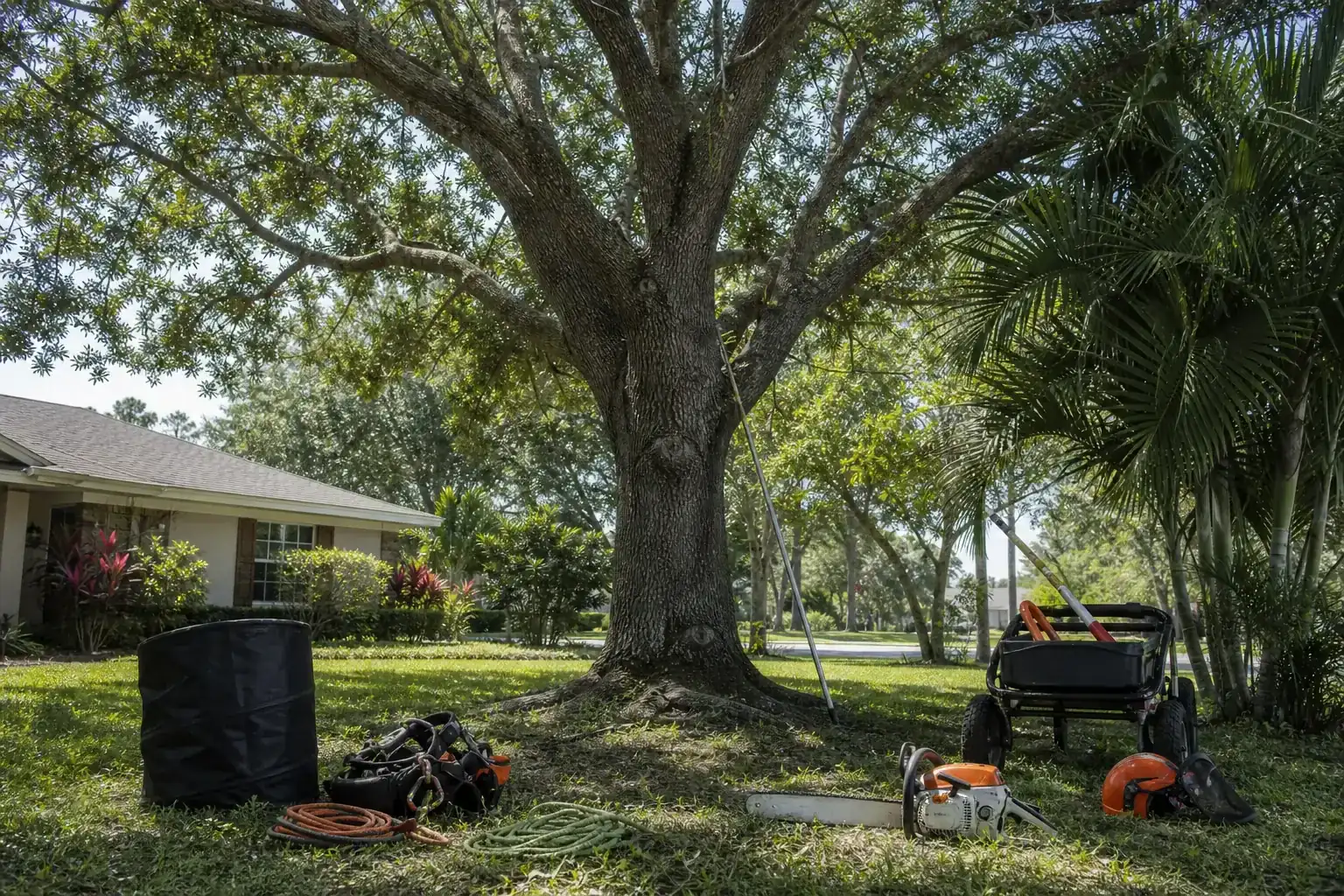 Mature Florida tree in a residential yard during a discussion of identifying hazardous trees in daytona beach, fl Mature Florida tree in a residential yard during a discussion of identifying hazardous trees in daytona beach, fl