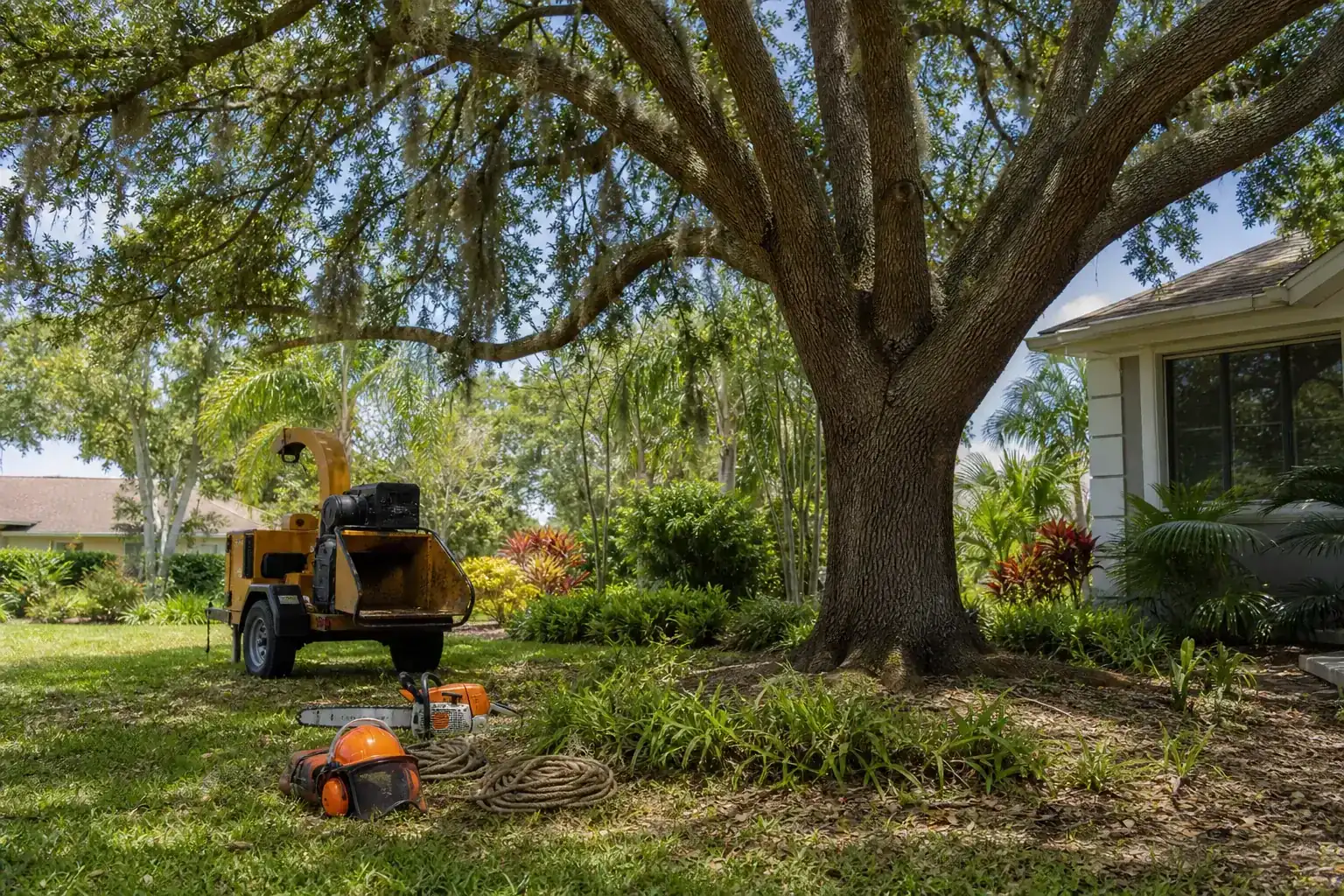 Mature Florida tree in a residential yard during a discussion of benefits of professional tree removal services