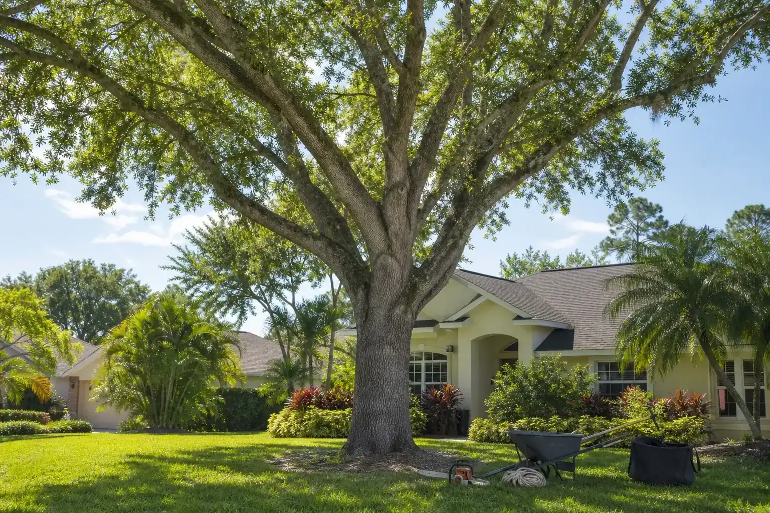 Mature Florida tree in a residential yard for residential tree service near me in daytona beach, fl Mature Florida tree in a residential yard for residential tree service near me in daytona beach, fl