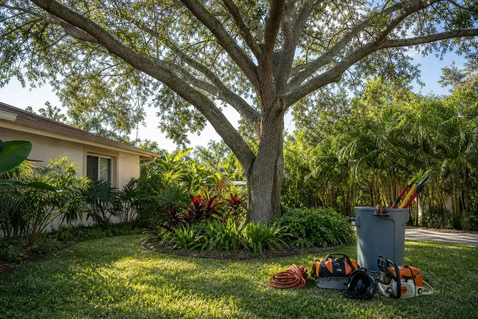 Mature Florida tree in a residential yard during a discussion of key benefits of residential tree care Mature Florida tree in a residential yard during a discussion of key benefits of residential tree care