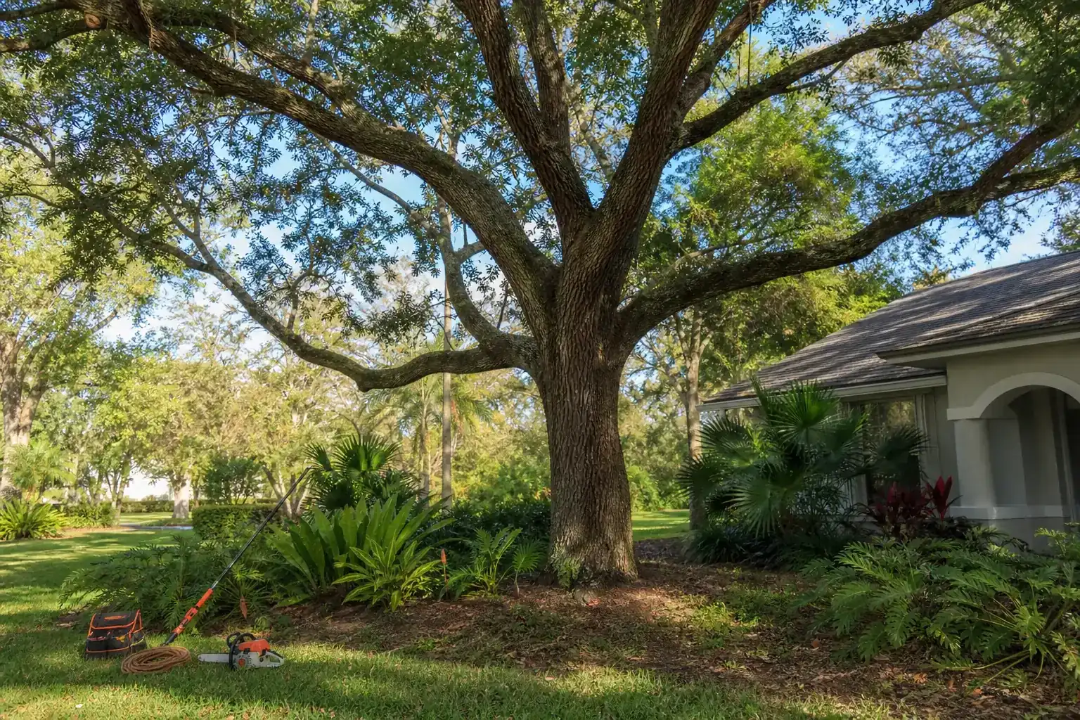 Mature Florida tree in a residential yard illustrating understanding the importance of tree services in central fl Mature Florida tree in a residential yard illustrating understanding the importance of tree services in central fl