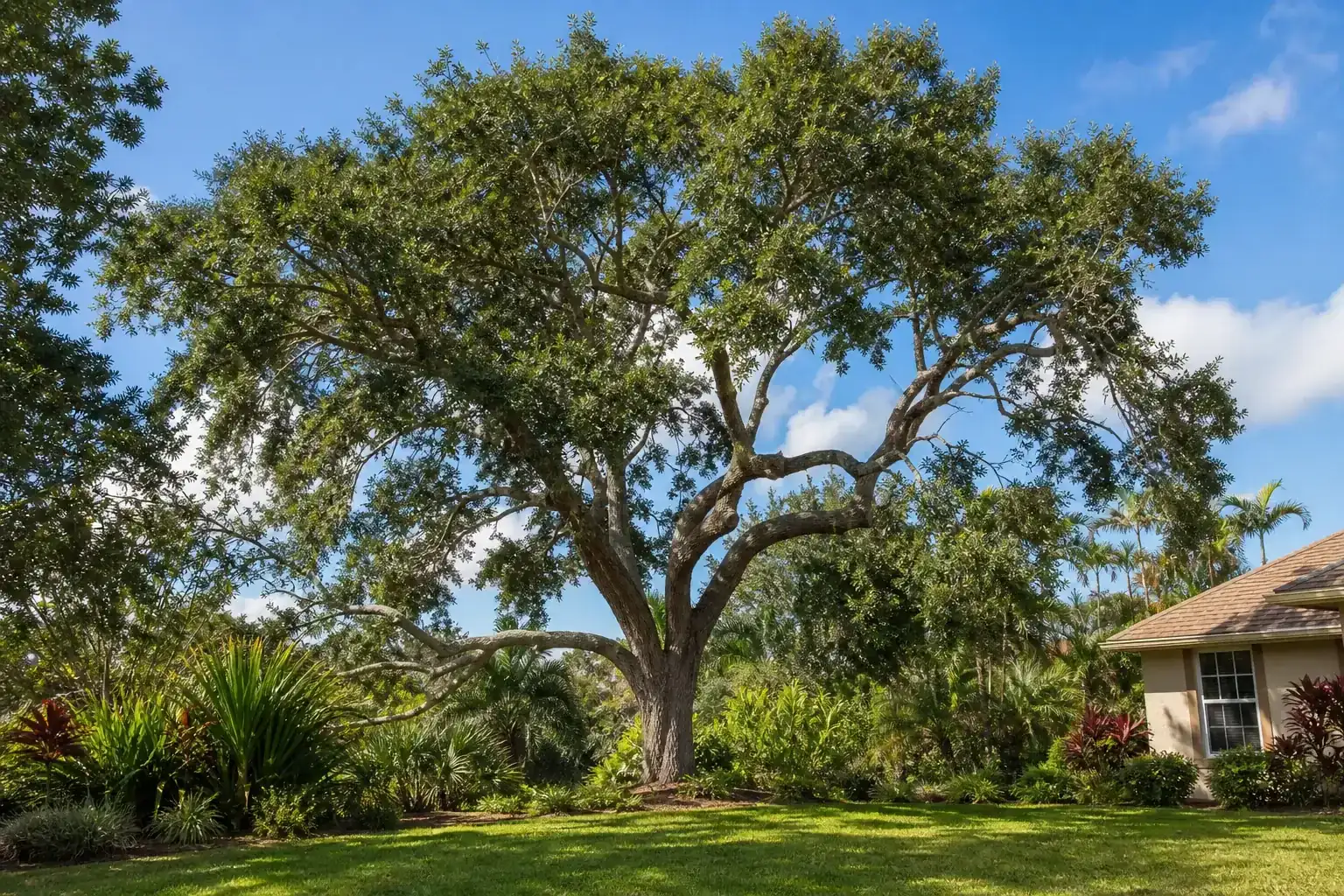 Mature Florida shade tree with branches ready for trimming for residential tree trimming for daytona beach fl homeowners
