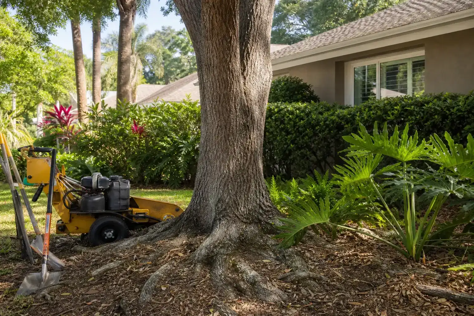 Mature Florida tree in a residential yard illustrating understanding root excavation services in deland, fl