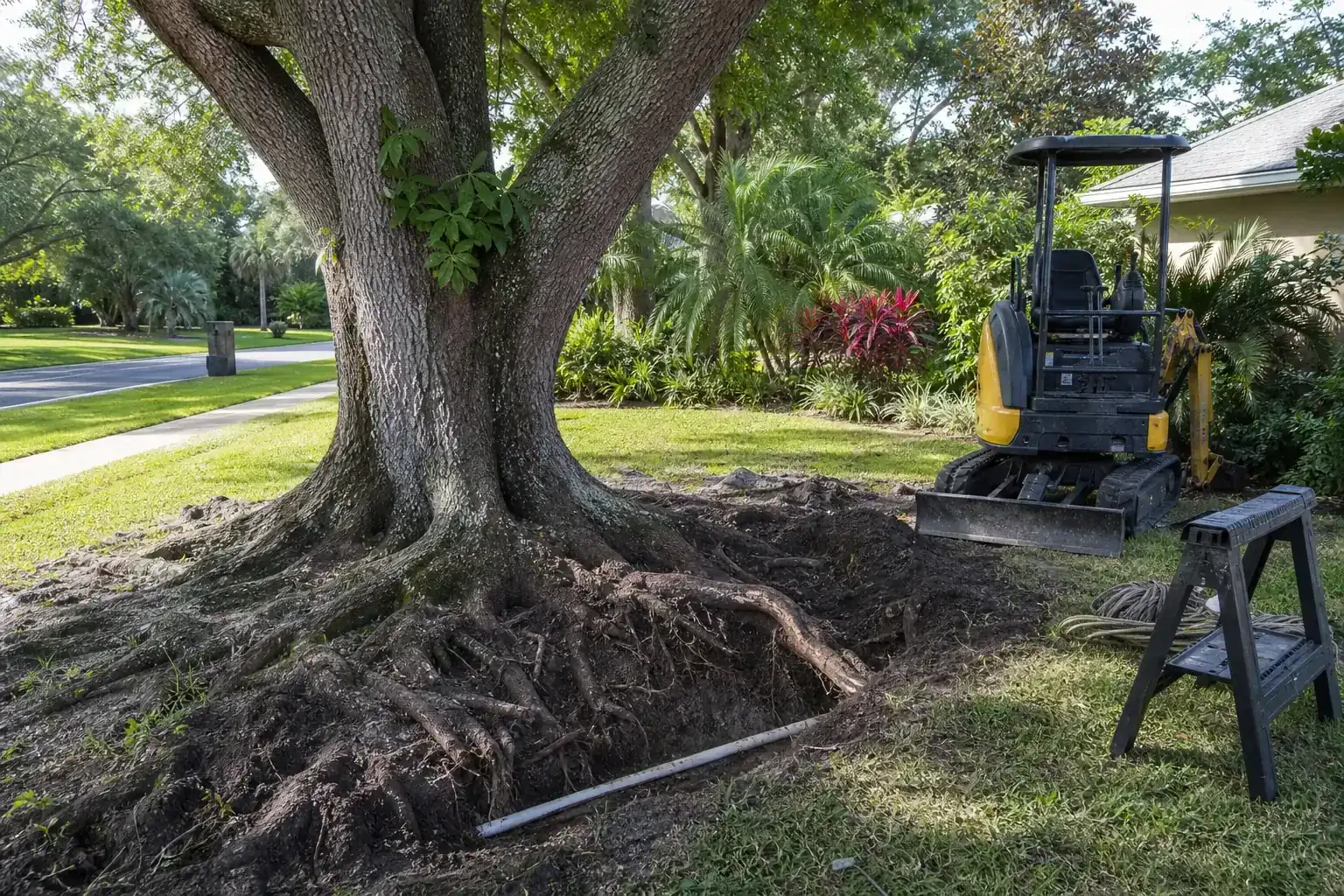 Mature Florida tree in a residential yard illustrating understanding root excavation for utilities in orange city, fl