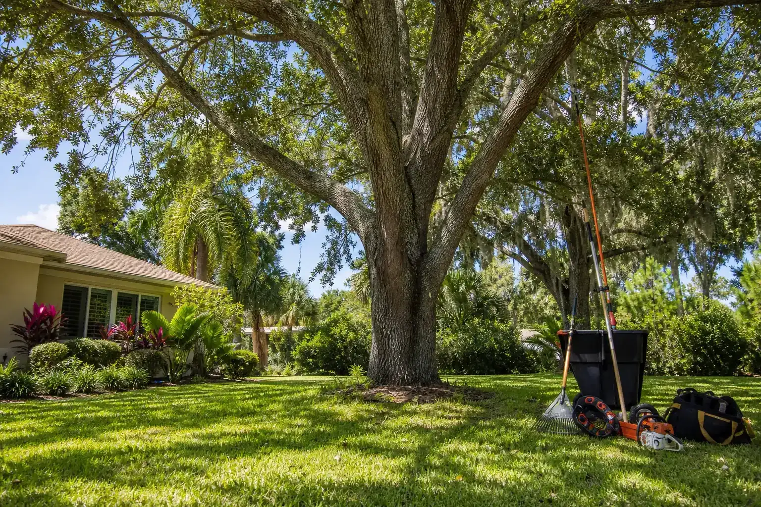Mature Florida tree in a residential yard illustrating understanding spring tree risks in sanford, fl