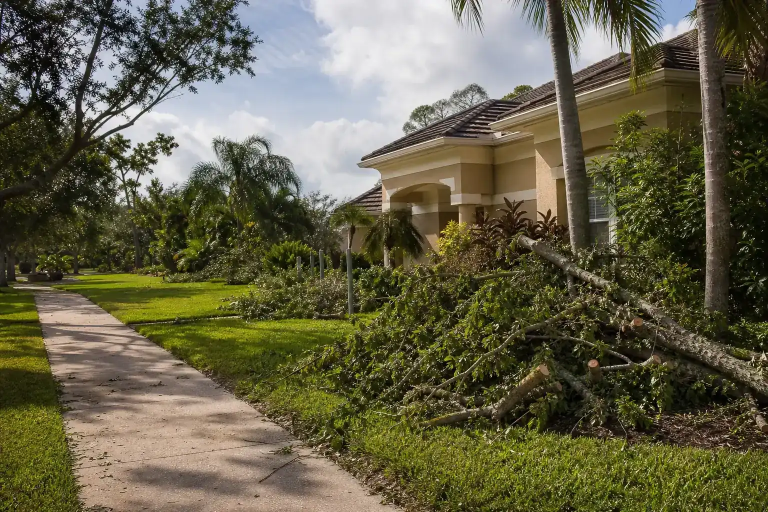 Storm-damaged branches beside a Florida home for storm cleanup port orange fl for plazas Storm-damaged branches beside a Florida home for storm cleanup port orange fl for plazas