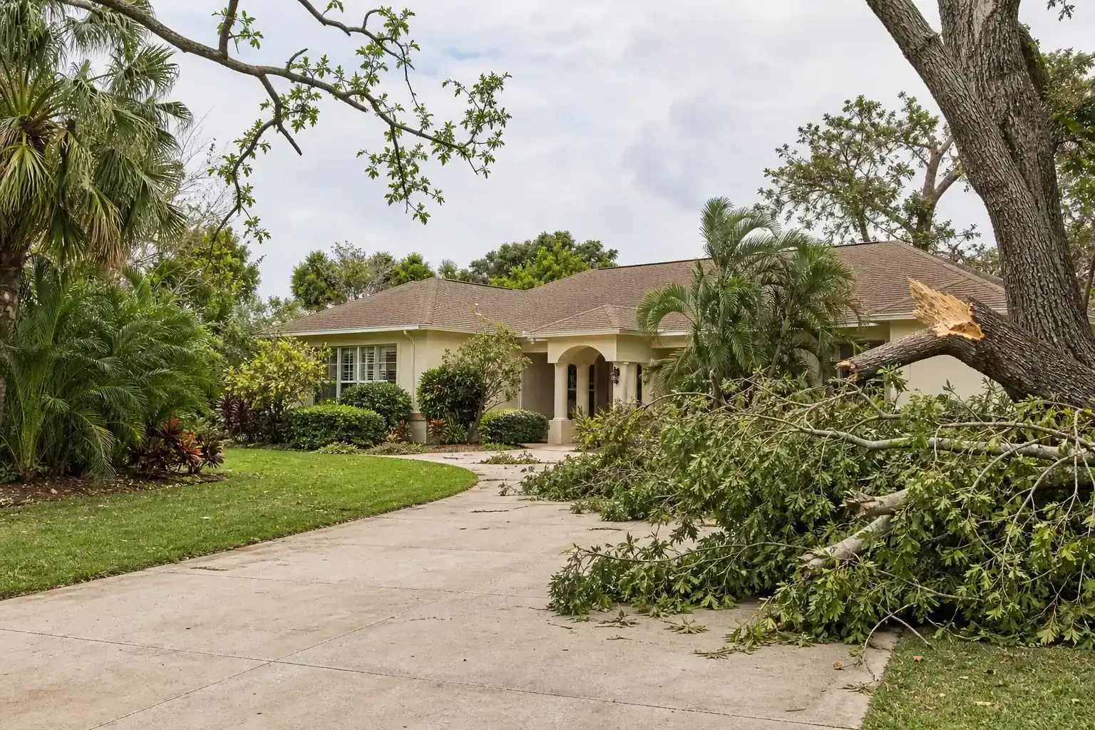 Storm-damaged branches beside a Florida home for storm prep tree services central fl | be ready Storm-damaged branches beside a Florida home for storm prep tree services central fl | be ready