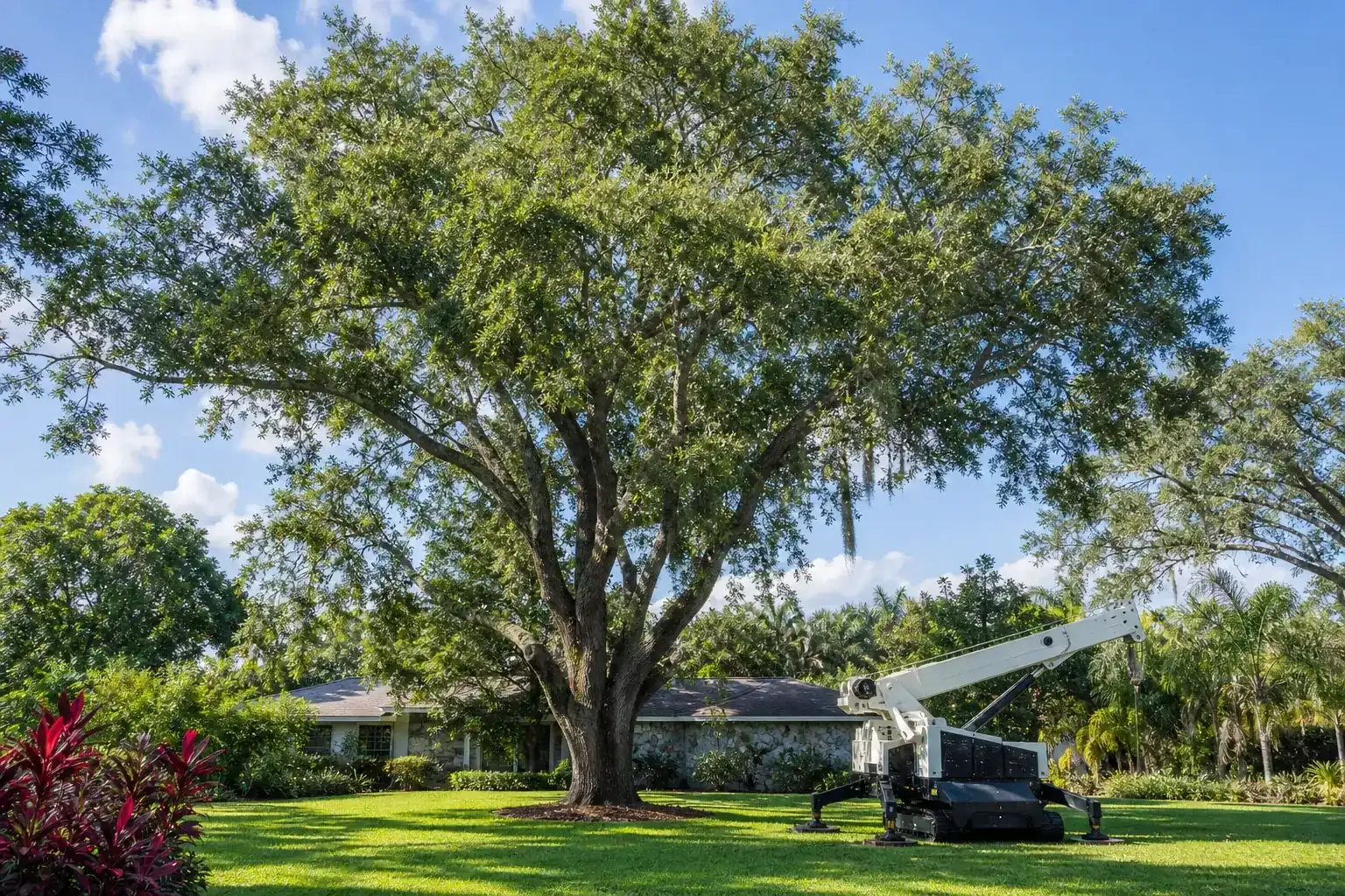Mature Florida tree in a residential yard for the best crane tree removal in daytona beach, fl Mature Florida tree in a residential yard for the best crane tree removal in daytona beach, fl